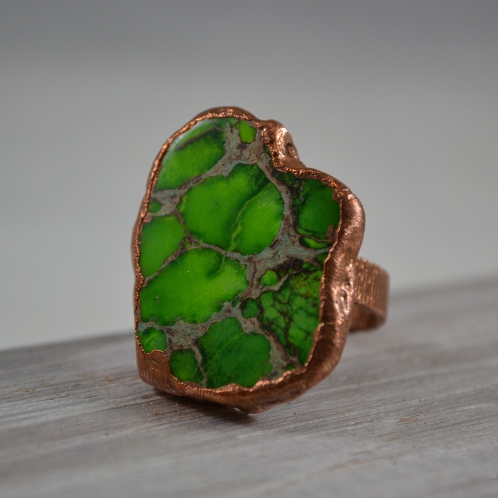 TVD Green Jasper Copper Electroformed Ring